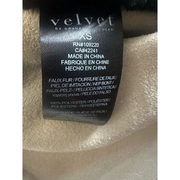 Velvet by Graham & Spencer Color-block Black Tan Faux Fur Jacket Women XS Coat - Picture 8 of 8